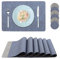 fanquare 6er Set Platzsets aus abwaschbarem PU Kunstleder, Tischsets inkl. Untersetzer, rutschfest und Hitzebeständig für Küche & Restaurant - 43x30cm, Blau & Grau