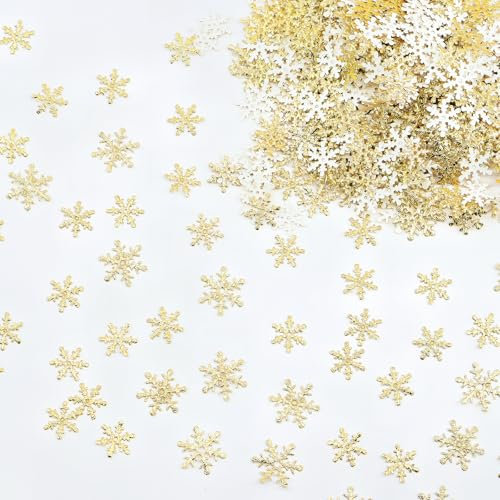 lafo Pack of 600 Snowflakes Decoration Confetti, Schneeflocken Konfetti, Glitzer Streudeko für Weihnachten & Winterdeko, Basteln mit 2 Größen, Eiskönigin Geburtstagsdeko, Kunstschnee Deko(Gold)