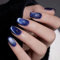 Kabwea Kurze Blaue Press-On Nägel Set Mit 24 Cat Eye Nägeln, Langlebige Und Natürliche Kunstnägel, Perfekt Für Reisen Und Geschenke