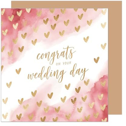 Edition Seidel Tarjeta de felicitación cuadrada de alta calidad para boda con sobre, tarjeta de felicitación de boda, tarjeta de felicitación de matrimonio, corazones con corazones (HQ137 SW025)