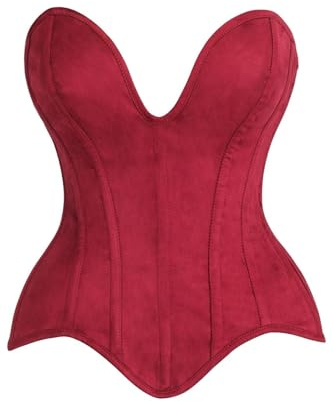 Daisy Corsets Womens Red Suede Plunge Steel Boned Corset Top & Plus Size Western Fashion Apparel