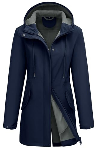 Yuson Girl Giacca Softshell Donna Giacca Antipioggia Impermeabile Giubbotto a Vento Foderato Cappotto Mezza Stagione Leggero Traspirante Giubbotto Outdoor Parka per Trekking(Blu navy, L)