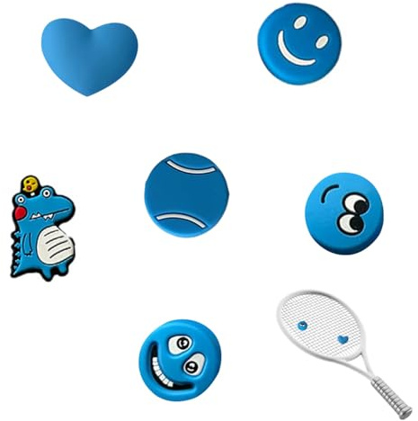 Gaodercha 6 amortiguadores de vibración de raqueta de tenis, amortiguadores de silicona para raqueta de tenis, color azul, con 6 estilos para raqueta de tenis, reduce la vibración durante el juego