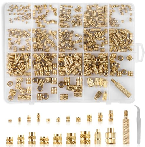 Threaded Inserts Assortment Kit 465 PCS, Premium Brass Heat Inserts Set, M2 M2.5 M3 M4 M5 M6 Metric Knurled Nuts with Heat Set Insert Tips, Ideal for 3D Printers & Plastics & DIY
