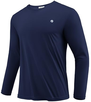 PINSPARK Sport T-tröjor herr långärmad tröja sportskjorta snabbtorkande funktionell skjorta långärmad löpartröja andas träningströja UV-skjorta rund hals gym t-shirt, Marinblå, L