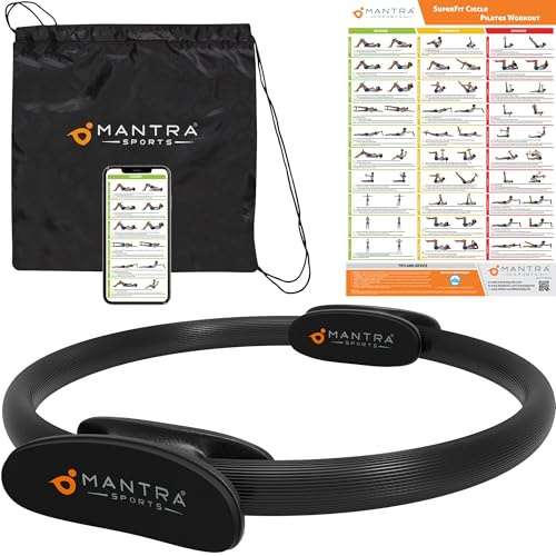 MANTRA SPORTS Pilates Ring - 13 Inch Magic Circle Pilates Ring - Toning Inner Thigh Exerciser, At-Home Yoga Equipment for Home Workouts - Thigh Master for Women, Arms & Core Toning - Carbon Black