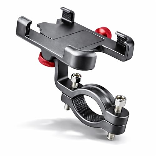 Bike Phone Holder, Aluminium Bike Phone Mount with Secure Lock, 360° Rotatable Motorbike Phone Holder, Heavy-Duty Anti-Slip Clamp, Fits 3.5–7 Inch Smartphones, 20–35mm Handlebars