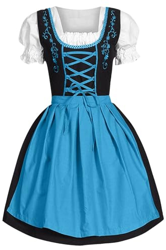 allemande grande pour femme tablier à col carré costume de fille de bière tenue traditionnelle élégante assortiment complet avec jupe volumineuse et corsage ajustable parfaite pour fête (Blue, S)