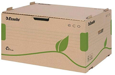 Esselte Eco Archiv-Container, Ideal für Esselte Eco A4 Archiv-Schachteln, 5 x 80 mm/4 x 100 mm, Transportbox mit Lasche Vorne, 100 % recycelte Wellpappe, 100 % recycelbar, 10 Stück, Naturbraun, 623919