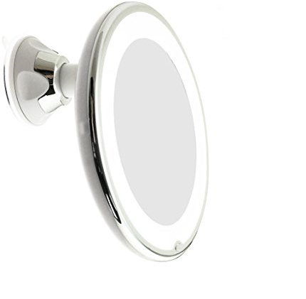 JiBen LED Lighted 10X Magnifying Makeup Mirror with Power Locking Suction Cup, Bright Diffused Light and 360 Degree Rotating Adjustable Arm, Portable Cordless Home and Travel Bathroom Vanity Mirror