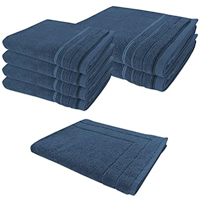 WohnDirect Handtuch Set 7 teilig - 4 Handtücher (50x100) + 2 Duschtücher (70x140) + 1 Badvorleger (50x70) - Frottee 100% Baumwolle - Dunkelblau