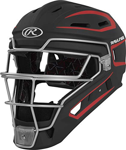 Rawlings | VELO 2.0 Catcher's Helmet | Baseball | Junior (6 1/2 - 7) | Black/Scarlet