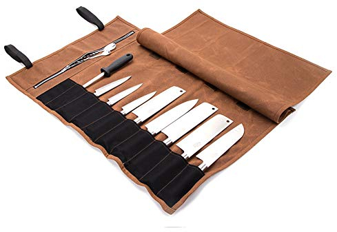 QEES Sacoche à Couteaux De Cuisinier avec 15 Emplacements en Toile Cirée Etanche Mallette De Cuisinier