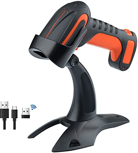 Tera Pro 3 in 1 Extreme Leistung Barcodescanner Kabellos 1D 2D QR Bluetooth Kabellos 2,4G & Kabelgebunden USB-C Industriell 1D Barcode Scanner 2500mAh Exzellente Fallfestigkeit mit Ständer 8100 Orange