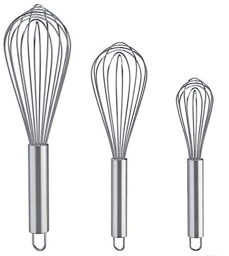 Whisks for Cooking, 3 Pack Stainless Steel Whisk for Blending, Whisking, Beating and Stirring, Enhanced Version Balloon Wire Whisk Set, 8+10+12