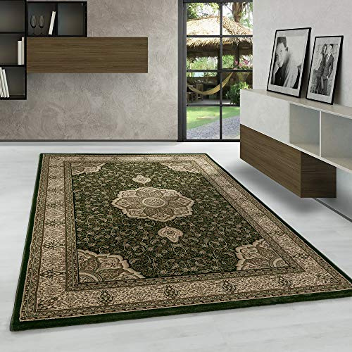 Carpetsale24 Tapis à Poils Ras, Couleur Vert, Conception Orientale, 105058, Tapis Rectangle, Tapis Salon-Salle à Manger ou Chambre, 120 x 170 cm