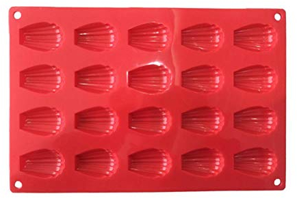 Hosuho Moule à gâteau Madeleine, 30 x 20 x 1,2 cm, 20 cavités en silicone, moule de cuisson au chocolat, moule de cuisson anti-adhésif rouge pour crème glacée maison bonbons