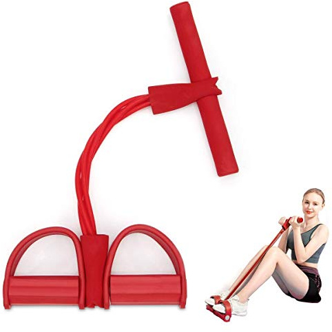 Porrasso sit-up pull rep uppgradering 4 rör elastisk pedal motstånd band bodybuilding expander multifunktionell bentränare magträning hem fitness arm ben sträcka bantning träning röd