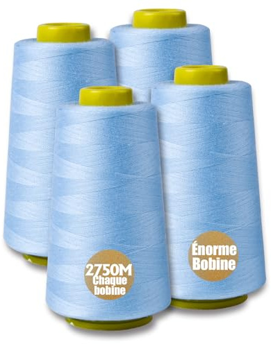 Sygarn overlockgarn 100% polyester sygarn set för tråd symaskin 4 sytråd tgarn rivfast symaskingarn tråd överlock garn 40/2 vardera 2745 m, totalt 11000 m (Babyblå)