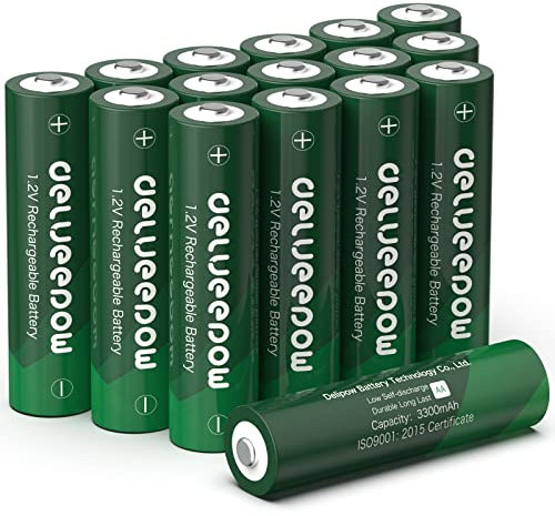 Delyeepow AA Rechargeable Batteries NiMh AA Rechargeable Batteries High Capacity 3300mAh Rechargeable AA Batteries 1.2V Double A Batteries 16-Pack 1200 Cycles