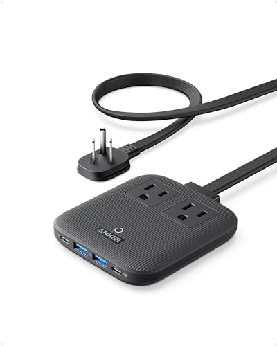 Anker Travel Power Strip, Anker Nano 67W Max 6-in-1 USB C Charger, 2 AC, 2 USB A and 2 USB C, 5ft Thin Undetachable Flat Plug Extension Cord with Multiple Outlets, Travel Essentials, Cruise Essentials