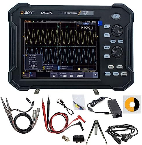 OWON TAO3072 2CH Oscilloscope numérique portable 8 pouces avec bande passante de 70 MHz et taux d'échantillonnage de 1 GS/s, multimètre numérique 4 1/2 ADC haute résolution 8 bit, prise en charge SCPI