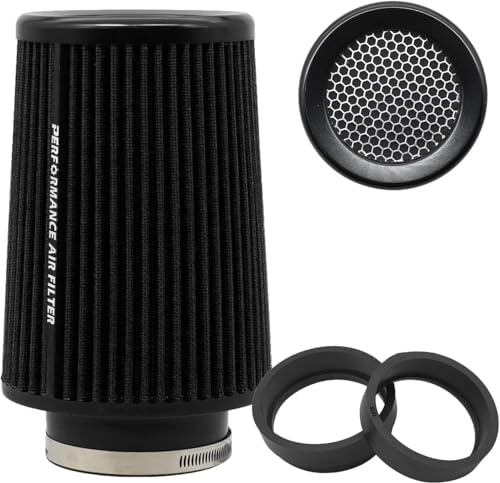 Filtre à air conique universel 76 mm, 89 mm, 101 mm, haute performance, entrée d'air, cône rond, filtre à air nettoyant pour voiture de course, sport, 3 tailles en 1 (noir-gris)