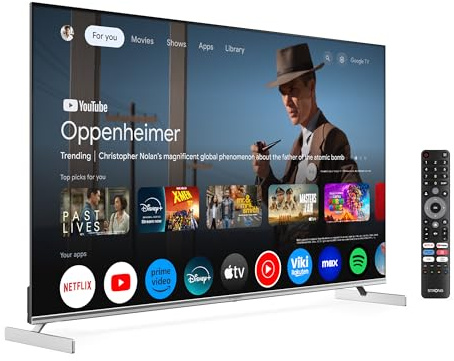 STRONG SRT55UF8733, 4K QLED Smart TV 55 Zoll: Streamen mit Netflix, Prime Video, Disney+ auf höchstem Niveau - Dolby Atmos, Google TV und Sprachsteuerung inklusive