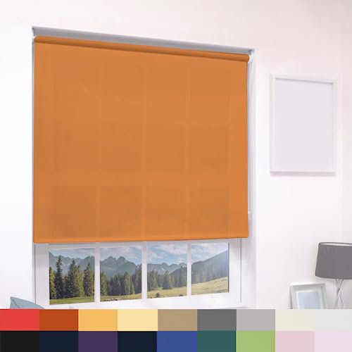 Made To Measure Deluxe Daylight Roller Blinds Light Filtering Premium Fabric Easy Fit Metal Brackets Bedroom Living Room Office Child Safe 160cm Length Trimmable Orange 120cm