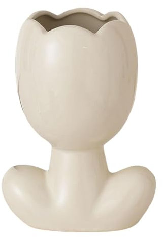JISADER Vaso da Fiori in Ceramica, portavaso per Piante, Vaso da Fiori Piccoli Vaso Decorativo per Soggiorno Vaso da Fiori Home Wedding Office, Crema a Forma di Tulipano