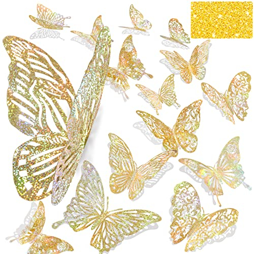 Geyeelo 60 Pcs 3D Schmetterlinge Deko Schmetterling Wanddeko Aufkleber mit glänzenden Silber Schmetterling Abziehbilder