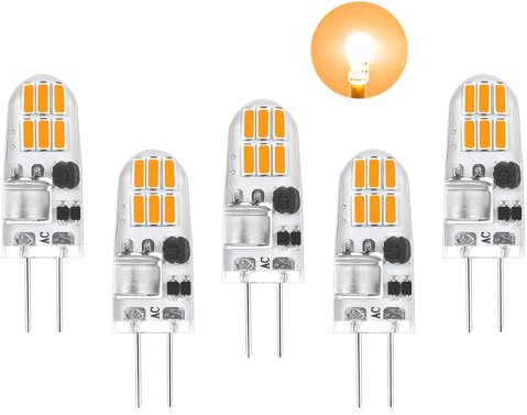 I-SHUNFA Bombillas LED G4, 12V AC/DC Blanco cálido 2700K,160LM Bombillas LED G4,Sin parpadeo,1.5W Sustituye a las bombillas halógenas de 15W,pequeñas bombillas LED con casquillo de pines, 5 pack