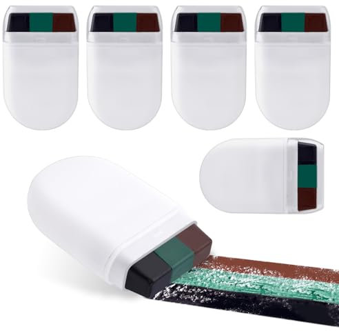 6pcs Peinture de Visage Camouflage 3 Couleurs, pour Chasse Faciles à Nettoyer Accessoires Chasse Maquillage Camouflage pour La Chasse Halloween Le Camping Les Fêtes à Thème(Noir, Vert, Café)
