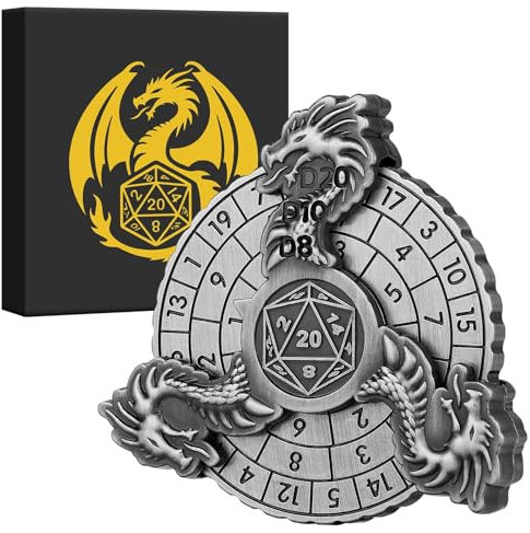 DND Radwürfel Spinner, 7-in-1 Drachen Metallische Würfel, Roulette Würfel Spinner für Würfelset, D&D Geschenke Mit Geschenkbox, Rollenspiel Brettspiel Zubehör, Silber