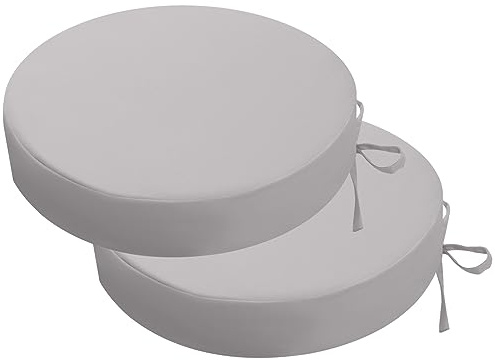PRIMEPATIO Set di 2 cuscini rotondi per sedia da esterno, spessi 7 cm, impermeabili, con legacci, per sedie da patio, bistrot, mobili da esterno, 38 x 38 cm, grigio