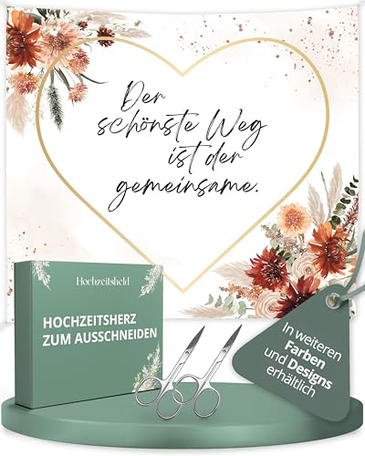 HOCHZEITSHELD Hochzeitsherz zum Ausschneiden (inkl 2 Scheren) - Hochzeitslaken Herz als schöne Hochzeitsdeko & beliebtes Hochzeitsspiele für das Brautpaar - Bettlaken Hochzeit für Standesamt Deko