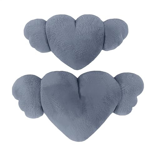 Cuscino per auto – 2 x cuscino a forma di cuore per sedile di guida | poggiatesta auto a forma di cuore | cuscino poggiatesta auto a forma di cuore con ali per guida, casa