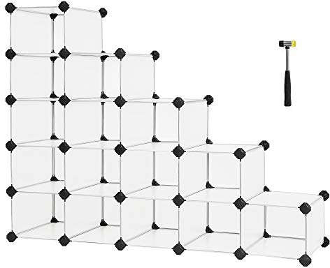 XFZJCHAP 15 unità di stoccaggio del cubo, modulare, scaffale in plastica, deposito per Scarpe, per Camera da Letto, Ufficio, 30 x 89,2 x 69,2 cm, LPC44 Bianco
