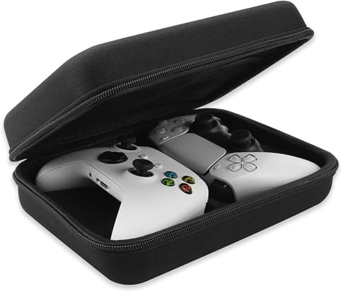 GEEKRIA Two Controllers Travel Carrying Bag Compatible with Sony PS5 DualSense, DualShock 2/4, Xbox One, Series X, 8BitDo Pro2, Protective Storage with Internal Mesh Pocket (Black)