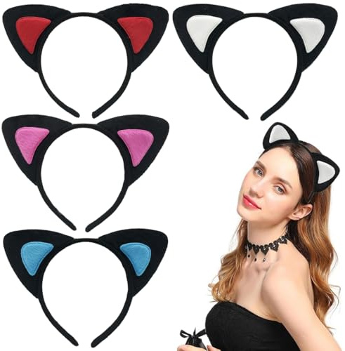4 diademas con orejas de gato para niños y adultos, para carnaval, cumpleaños, cosplay y Halloween.