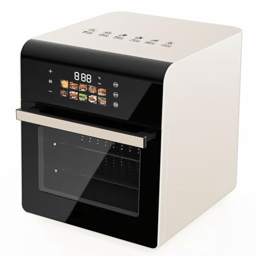 10-Function Air Fryer Oven, 360° Hot Air & Double Glass Door, Low-Fat No-Oil Cooking, 34x29x32cm Compact for Home white