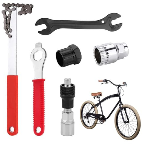 Bike Chain Removal Tool Kit, 6Pcs Bicycle Repair Tool Kit Include Crank Extractor Wrench, Hub Cone Wrench, Bicycle Flywheel Chain Sprocket Remover Bottom Bracket & Cassette Lockring Removal Tool