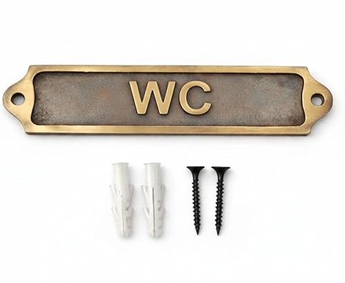 WC Antique Vintage Door & Wall Plaque Sign | Classic Engraved Metal Toilet & Bathroom Name Plate with Screws for Home Office Business | 22 x 5 cm | WC