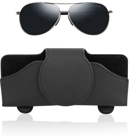 Gansdnek Sunglasses Holder for Car Visor, Sunglasses Case with Magnetic Closure, Premium Leather Car Sunglasses Holder Clip, Universal Fit Eyeglasses Organizer for all Car Models - Black