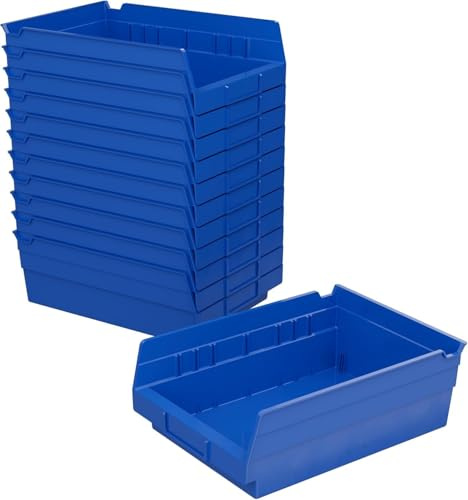 Akro-Mils 30150 Bidoni da scaffale in plastica, resistenti per garage, armadio e organizzazione dei cassetti, 30,48 cm x 16,51 cm x 10,16 cm, blu, confezione da 12