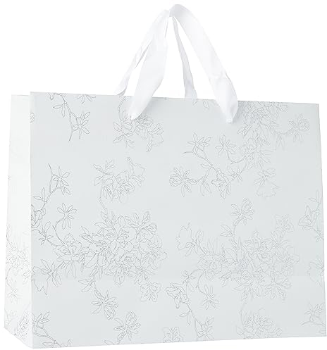 Clairefontaine 223760C Geschenktasche, 32 x 13 x 24,5 cm, mit Arabesken, ideal für Shopping und schicke Geschenke, 1 Stück, Silber/Weiß