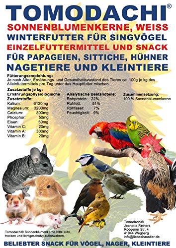 Tomodachi Vogelfutter Sonnenblumenkerne, Vogelsnack, Winterfutter Wildvögel, Kraftfutter, Energiefutter für Singvögel, Vogeldelikatesse, Wildvogelsnack, weiße Sonnenblumenkerne, 5kg Sack.