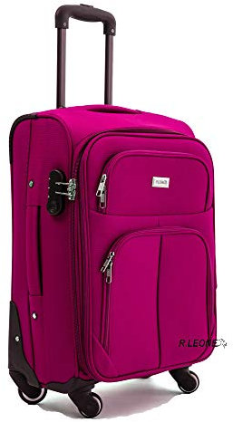 R.Leone Valigia da 1 pezzo Fino a Set 3 Trolley Espandibile grande, medio e bagaglio a mano 4 ruote in stoffa 214 (Fucsia, M Medio)