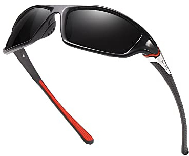 Grainas Polarized Sports Sunglasses for Men Women Cycling Sunglasses Fishing Driving Hiking Unbreakable Frame (black red)