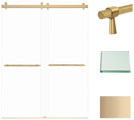 Transolid BYPT608010C-BK-CB Brooklyn 58-60 in. W x 80 in. H Frameless Bypass Shower Door in Champagne Bronze Featuring Exclusive TrueMotion Technology with Clear Glass Glass
